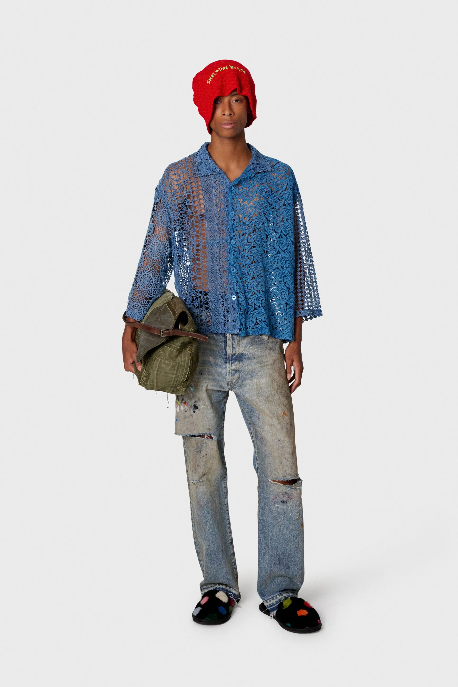 652#Gallery Dept New Retro Dirty Feng Shui Washed Mud Dye Knife Cut Splash Ink Jeans American High Street Casual Trousers Washed Blue S～XL p250